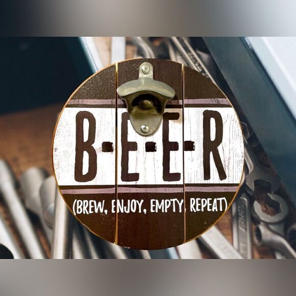 Beer Bottle Opener l Wood Plaque l Round l Wall hanging l 2 styles l New - Picture 5 of 8